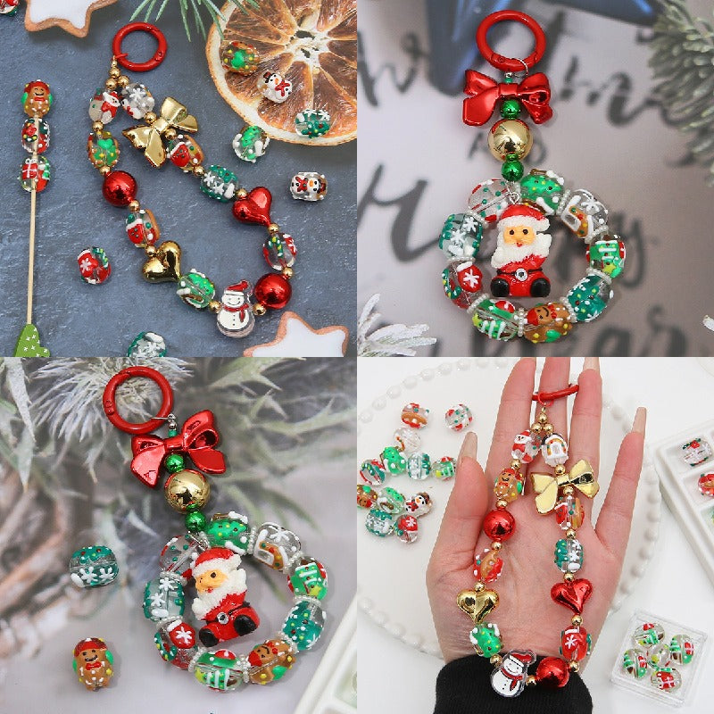 Hand Drawn Christmas Glass Beads 14mmx16mm Holiday Focal Beads 3