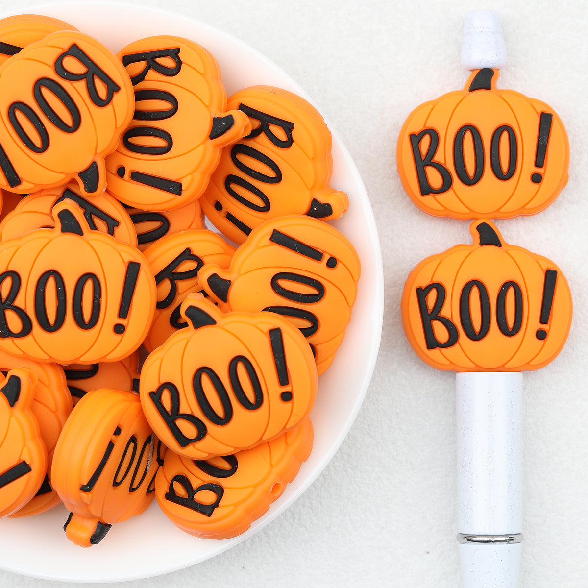 Halloween Orange BOO Pumpkin Silicone Focal Beads 20 pcs