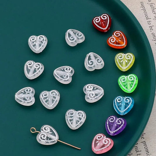 Vintage Heart Acrylic Beads 11mm Translucent Swirl Mixed Colors 100pcs