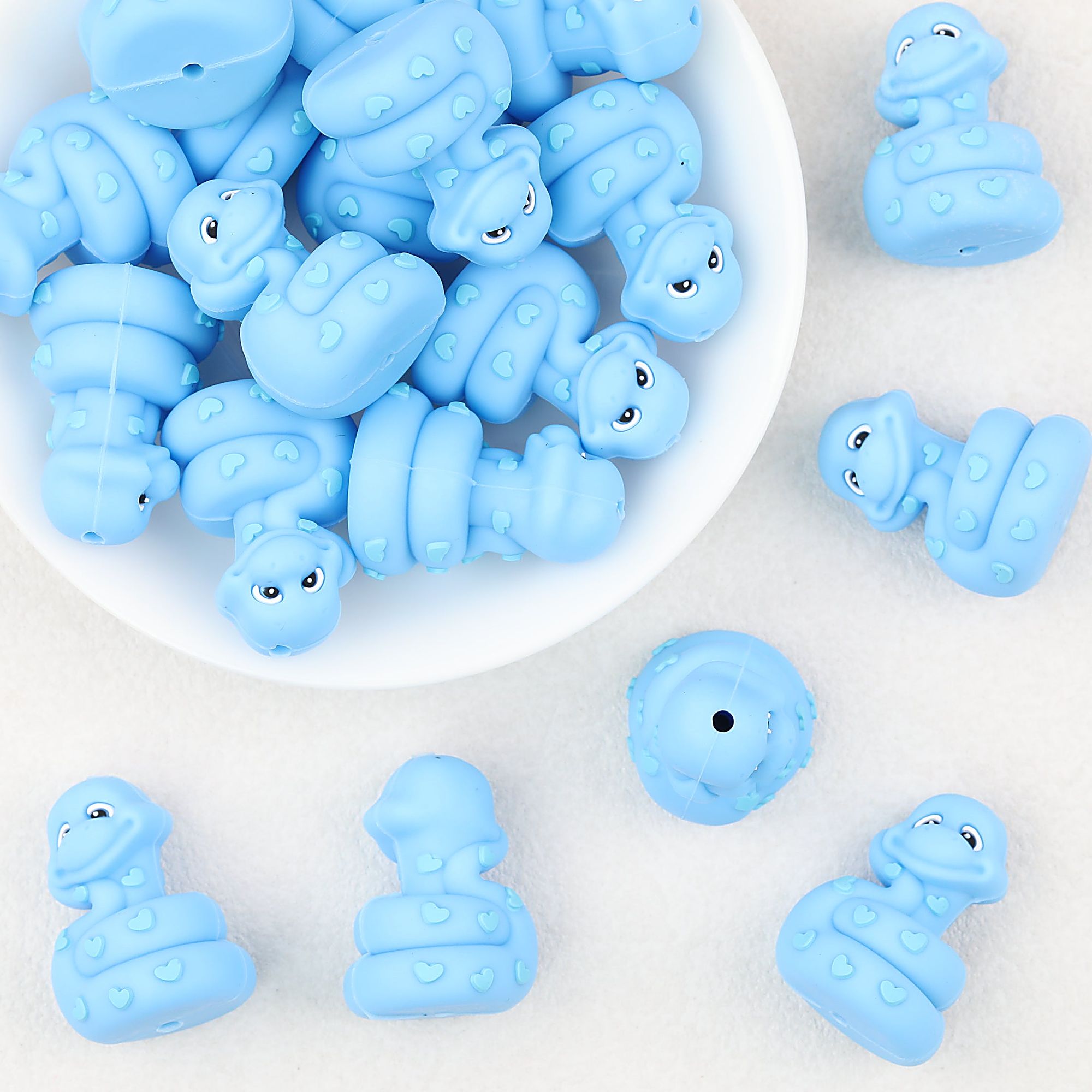 3D Blue Snake Silicone Focal Beads with Heart Details 20pcs