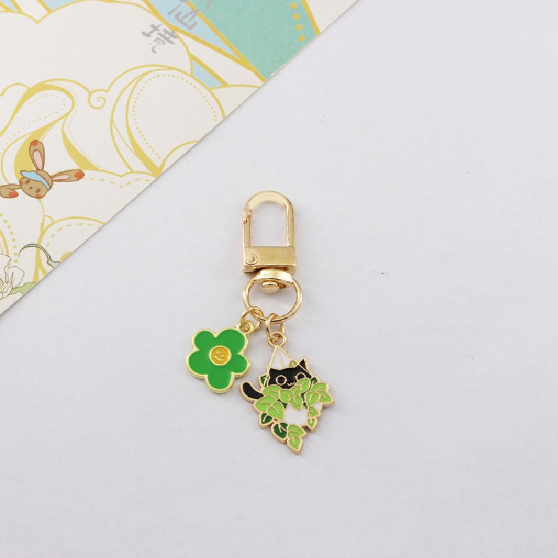 Alloy Cat Keychain Creative Potted Kitten Charm Zinc Alloy 7