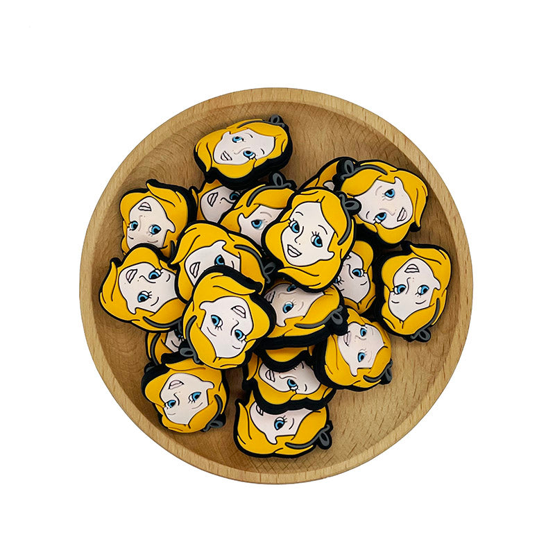 Silicone Focal Beads Alice Sunny Girl Face with Dark Bow 20pcs 2
