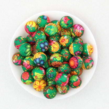 15mm Printed Floral Silicone Beads Multicolor Patterned 50pcs 4