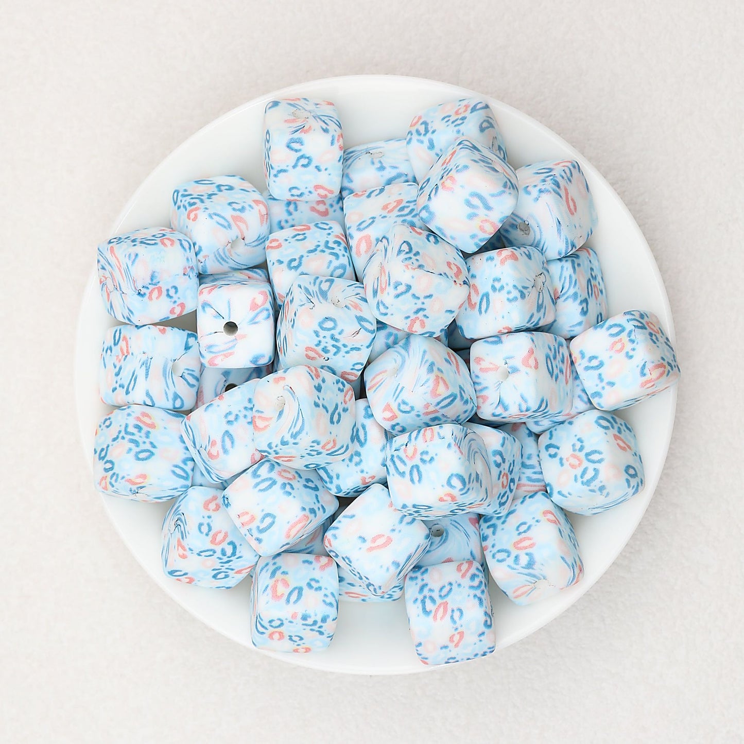 Floral Pattern 13.5mm Square Silicone Beads Printed Design 50pcs - Style 4