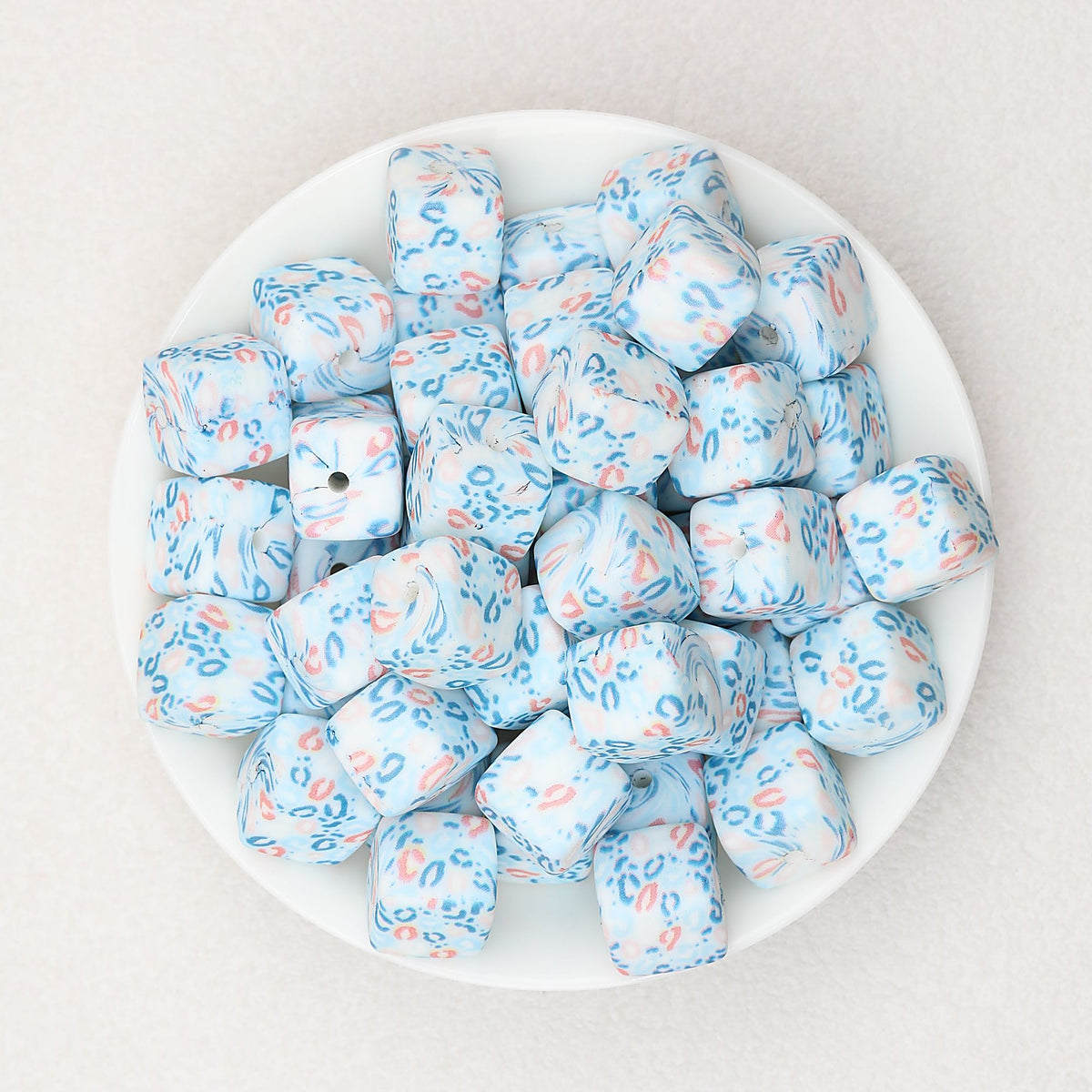 Floral Pattern 13.5mm Square Silicone Beads Printed Design 50pcs - Style 4