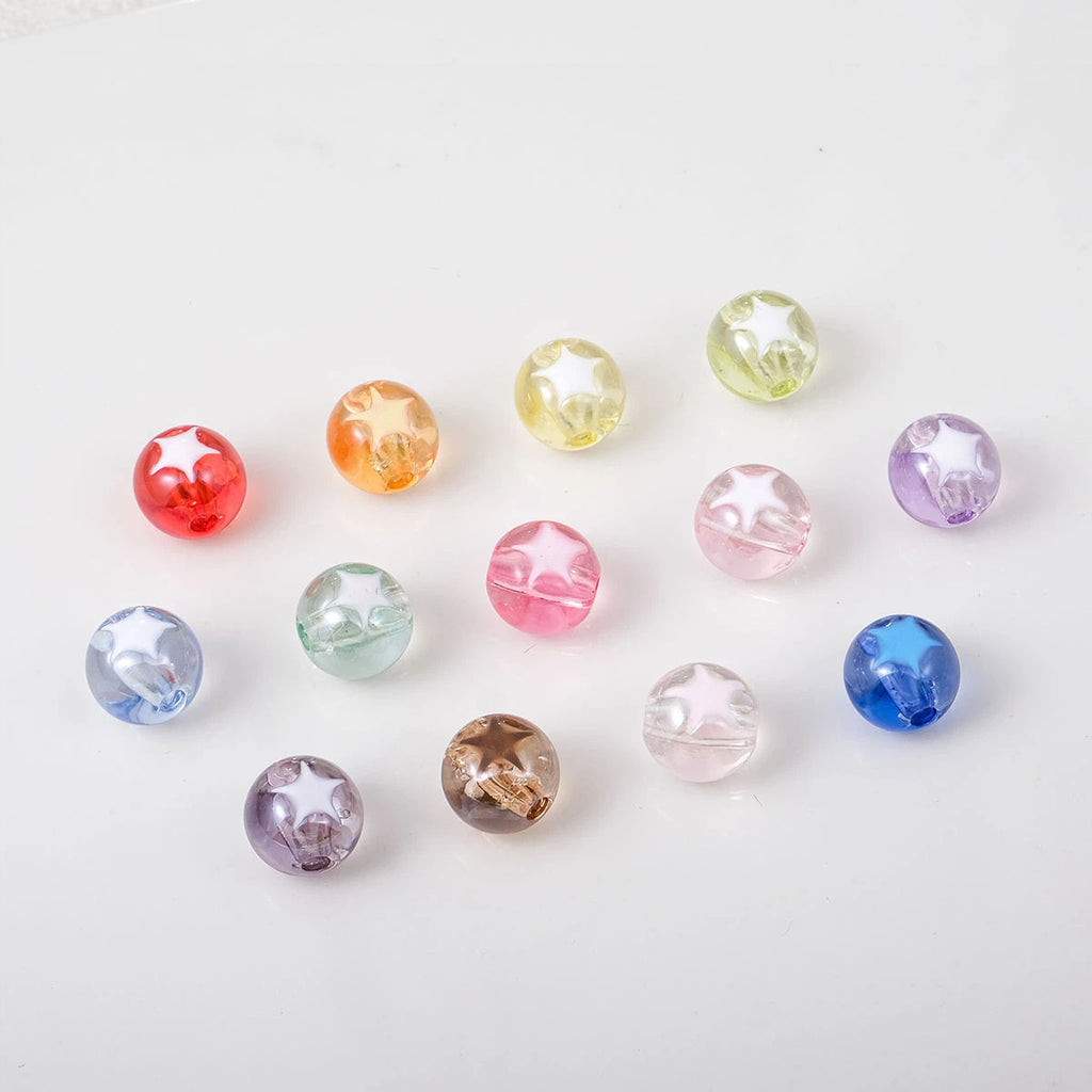 Star Pattern 10mm Acrylic Round Beads Shiny Surface 20pcs 2