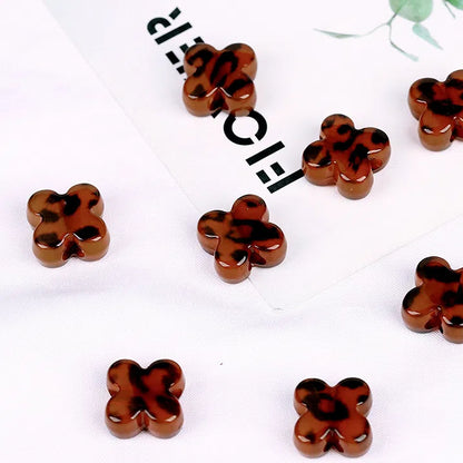 Leopard Pattern Heart Star Flower Resin Beads 15-19mm Glossy 10pcs 8
