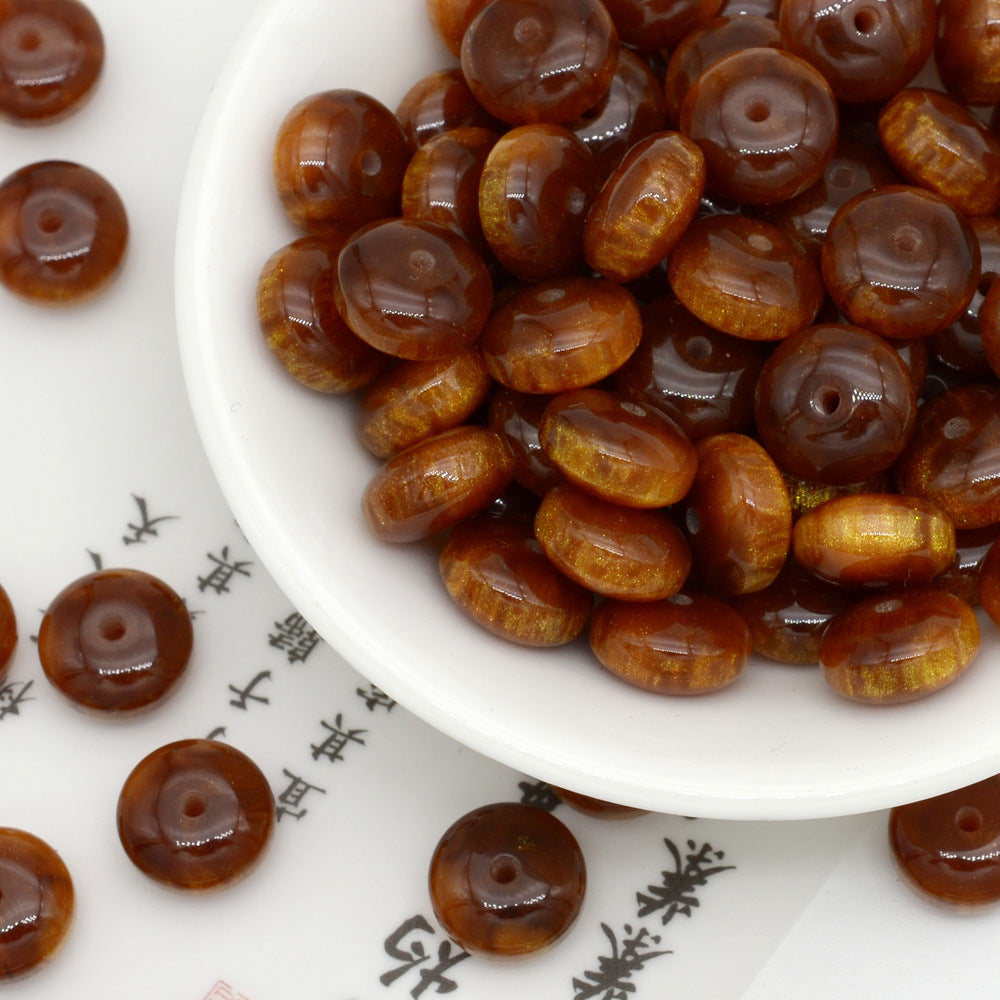 10mm Resin Rondelle Beads Imitation Gold Thread Amber 100pcs