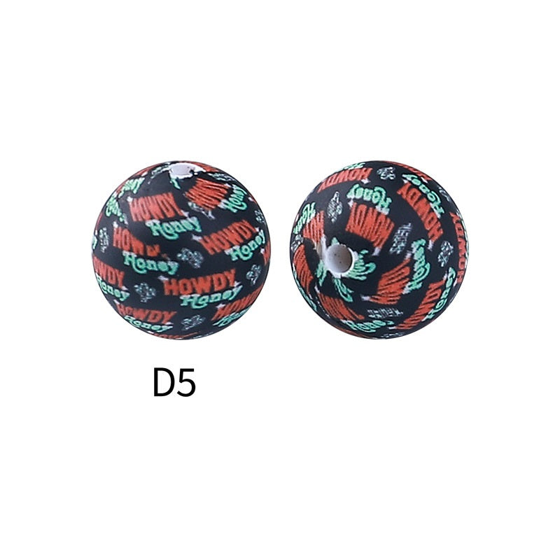 50Pcs 15mm Colored pattern printed silicone beads 7