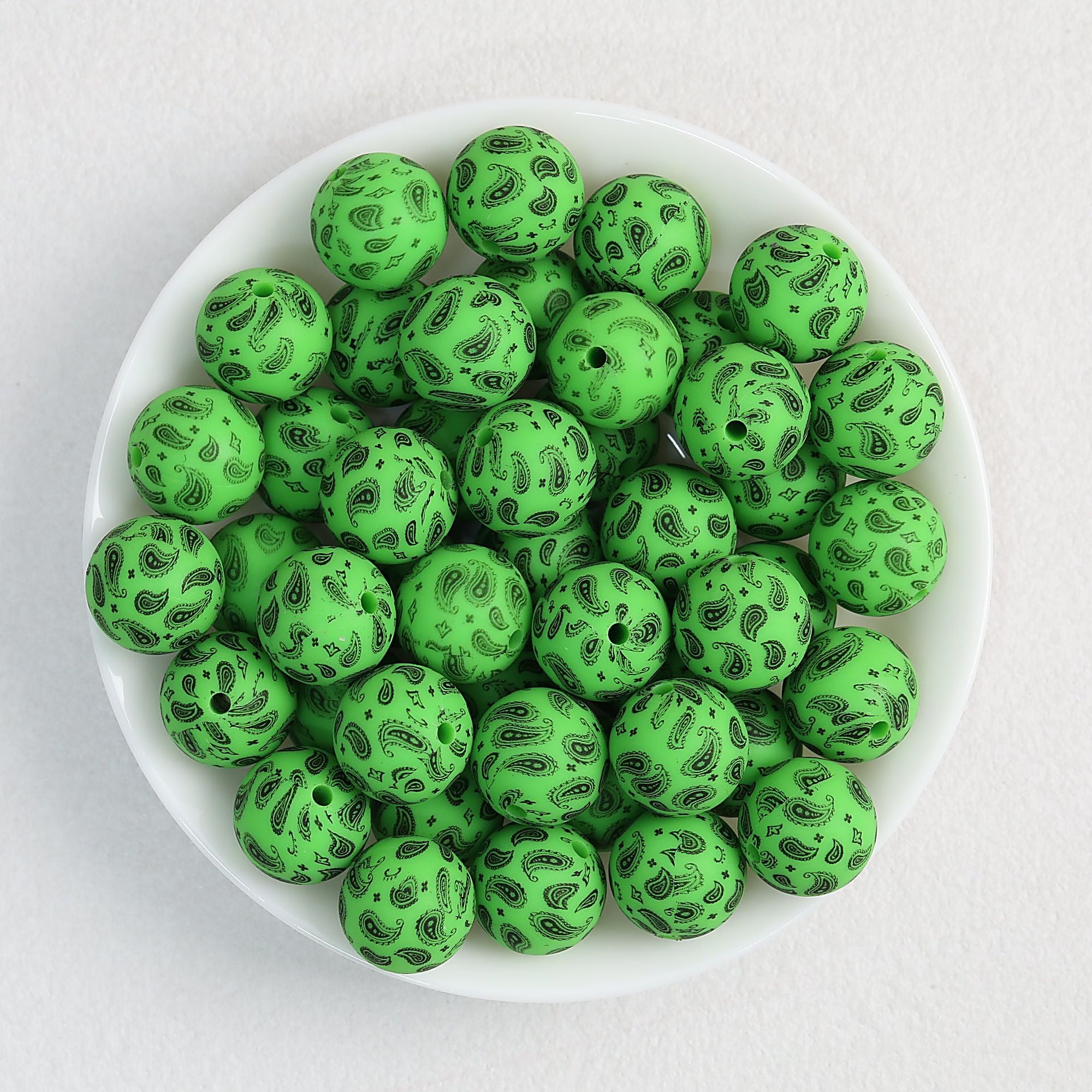 15mm Paisley Pattern Priented Silicone Round Beads 50pcs - Color 6