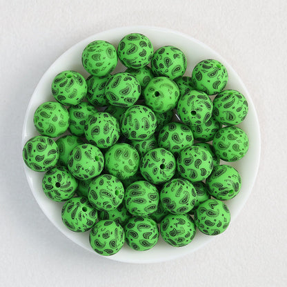 15mm Paisley Pattern Priented Silicone Round Beads 50pcs - Color 6