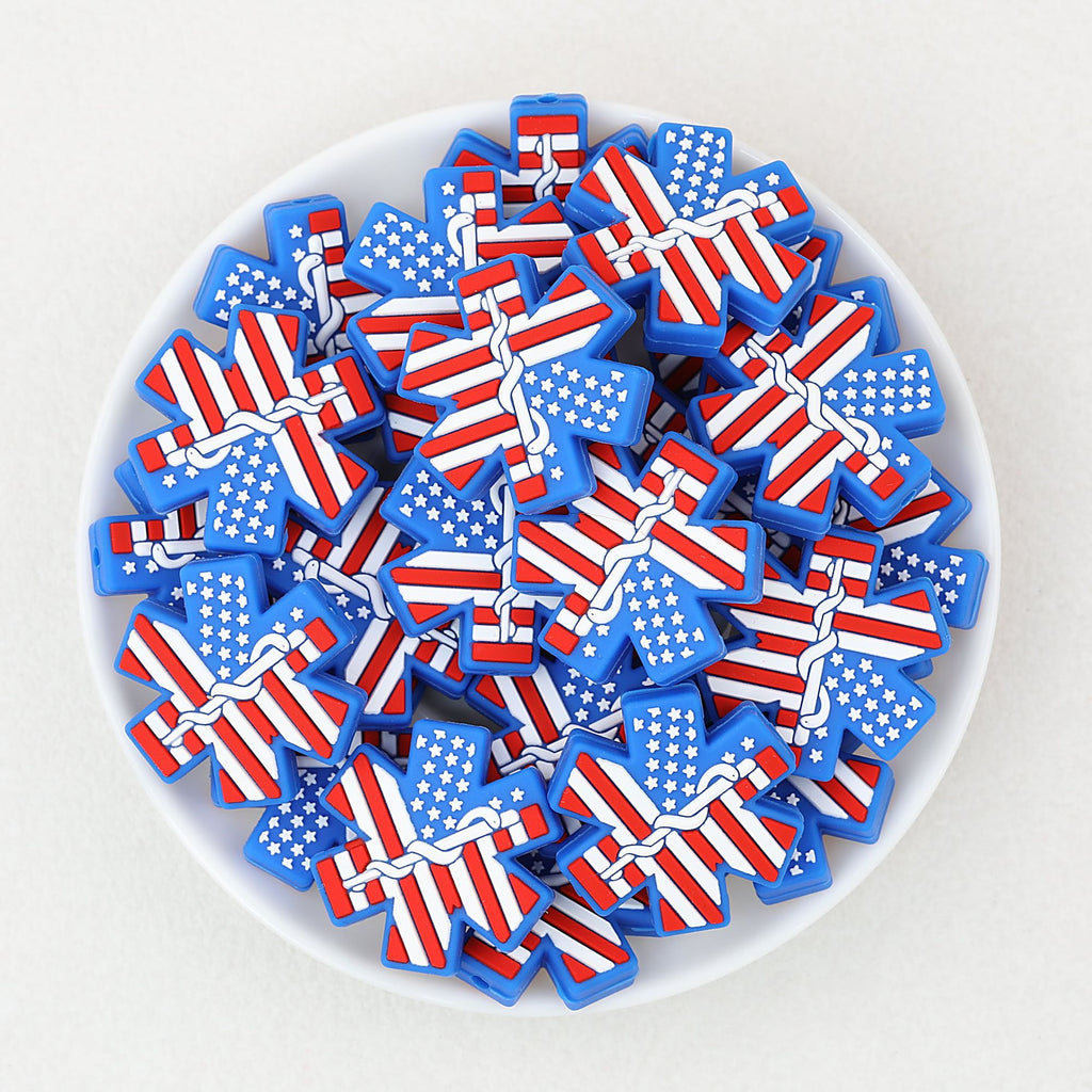 Patriotic Medical Symbol Silicone Focal Beads 20 pcs