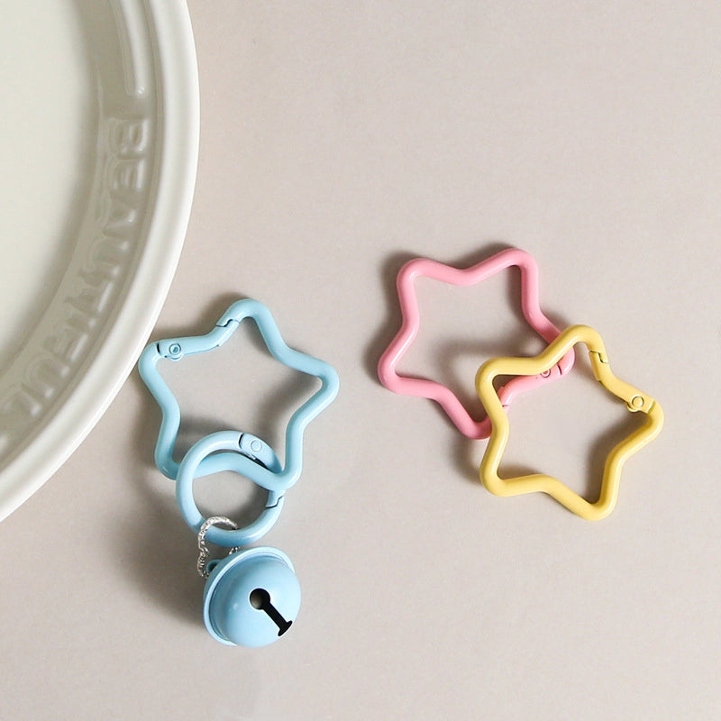 Zinc Alloy Star Trigger Spring Key Rings 41mm Baking Painted 6pcs 2