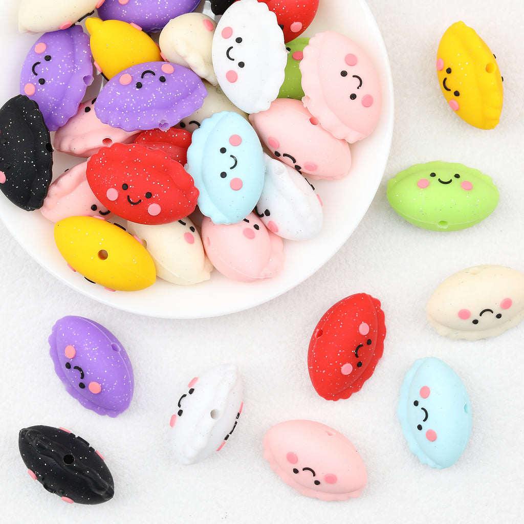 Cute 3D Glitter Dumpling Silicone Focal Beads 20pcs