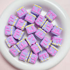Hand Painted Cube Acrylic Beads 16mm Cream Dripping Icing 5pcs 2