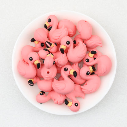 Cute 3D Flamingo Silicone Focal Beads Pink 20pcs 5