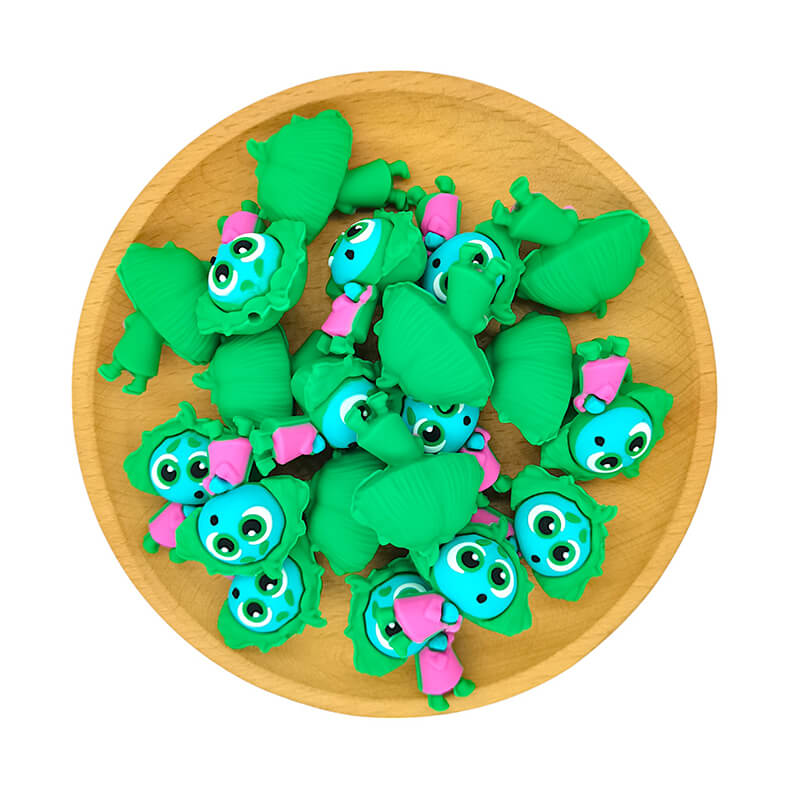 Silicone 3D Focal Beads Inside Out Green Emotional Little People Wide Eyes Leafy Hair 20pcs 2
