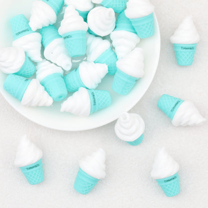 3D Blue Ice Cream Cone Silicone Focal Beads 20 pcs