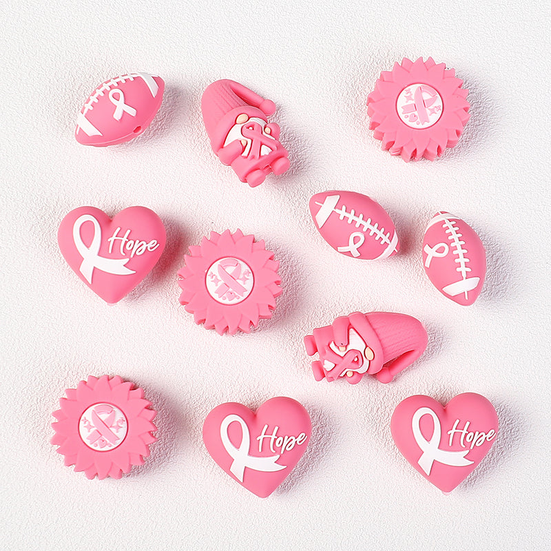 Breast Cancer Awareness 3D Silicone Focal Beads Pink Ribbon 20pcs 5