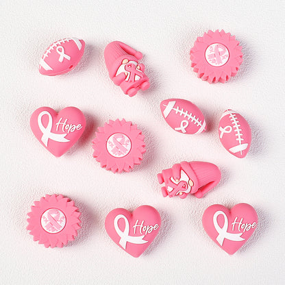 Breast Cancer Awareness 3D Silicone Focal Beads Pink Ribbon 20pcs 5