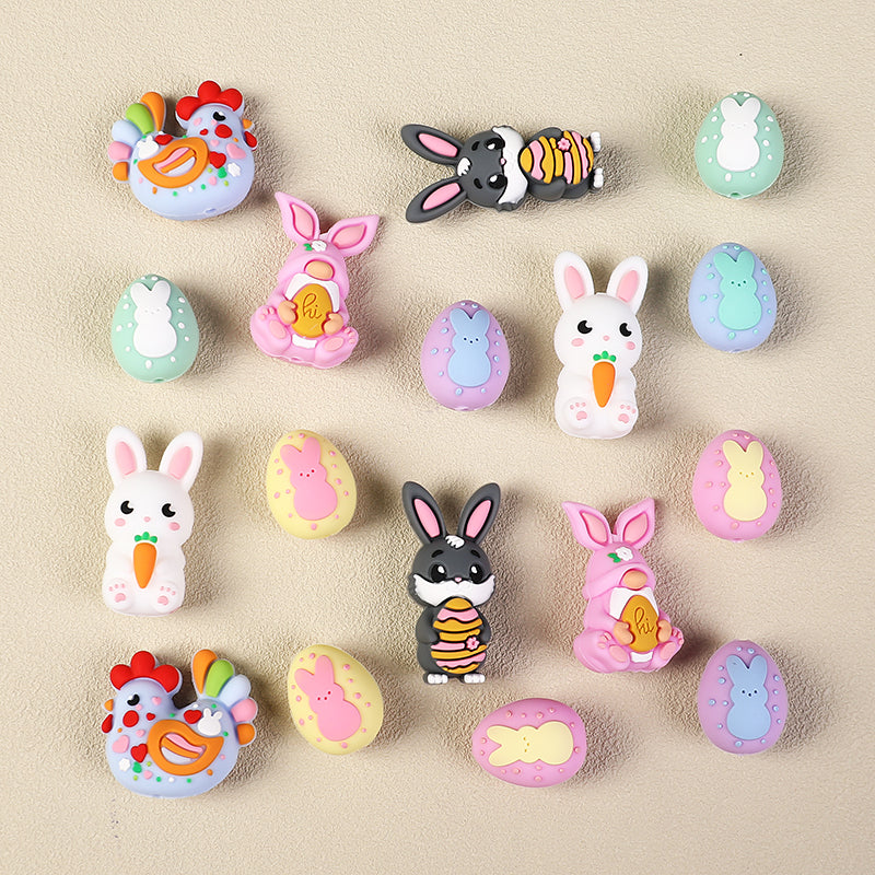 Silicone 3D Focal Beads Easter Bunny Chick Easter Egg Rabbit 20Pcs 8