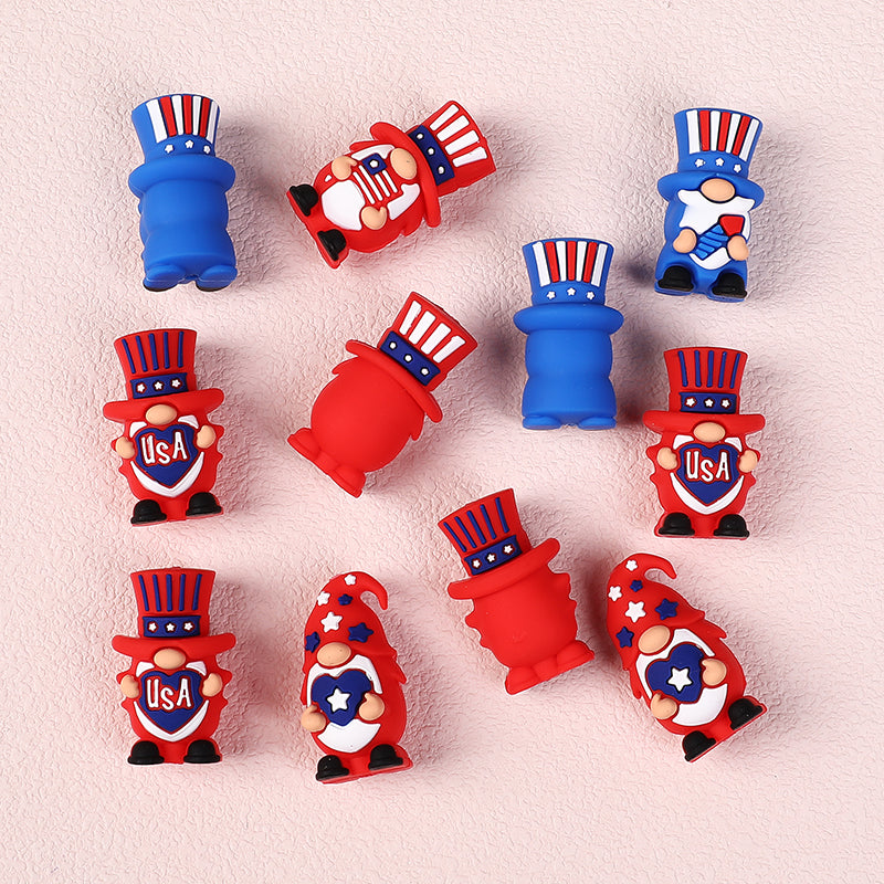 Silicone 3D Focal Beads Independence Day Dwarf USA Text Stars 20pcs 6