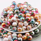 UV Plating Acrylic Beads 16mm Christmas Wreath and Reindeer Printed 20pcs 2