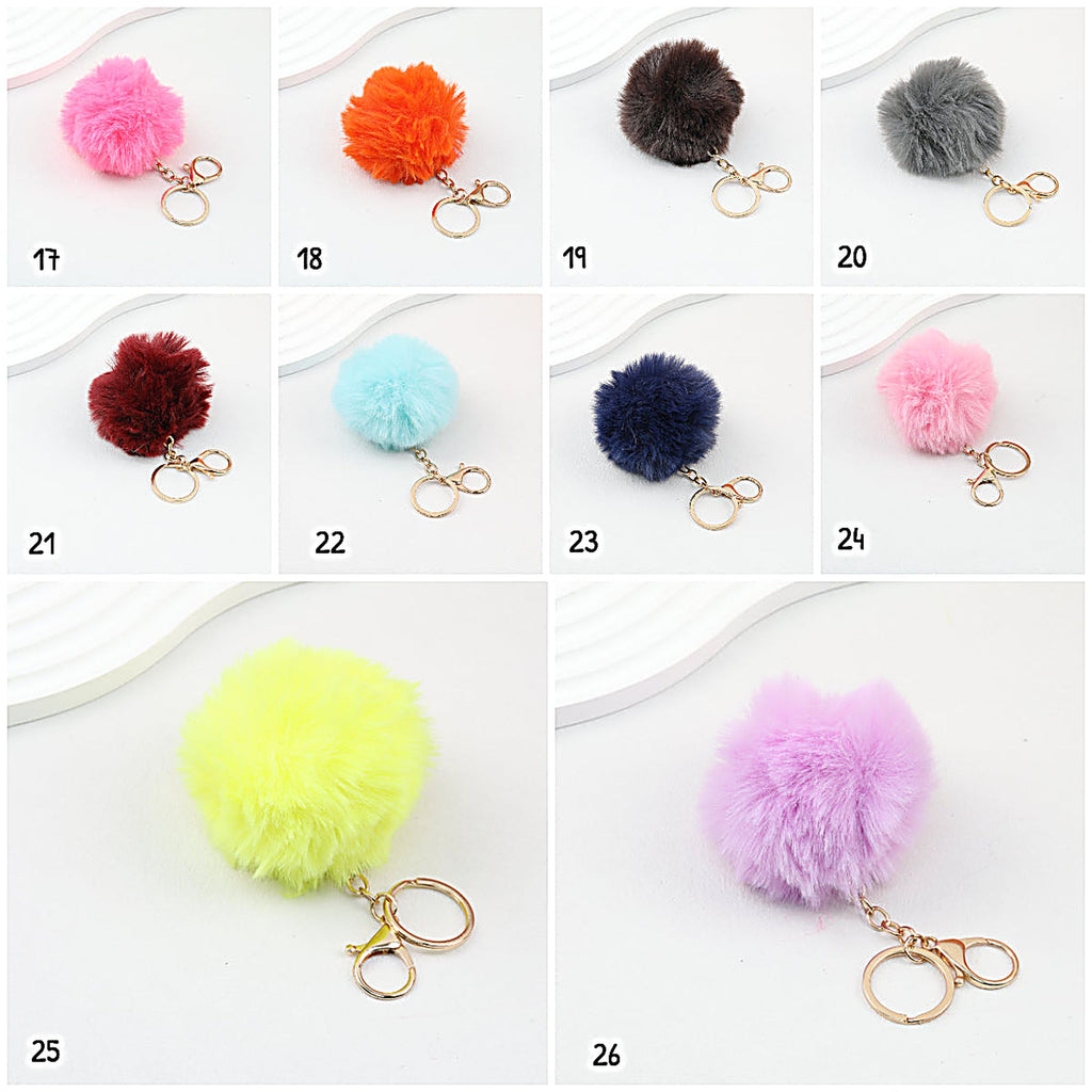 Pom Pom Keychain Fluffy Imitation Rex Rabbit Fur Ball 8cm With Lobster Clasp