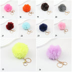 Pom Pom Keychain Fluffy Imitation Rex Rabbit Fur Ball 8cm With Lobster Clasp