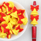 3D Bow Bell silicone focal beads Wholesale, Red Yellow Christmas Design