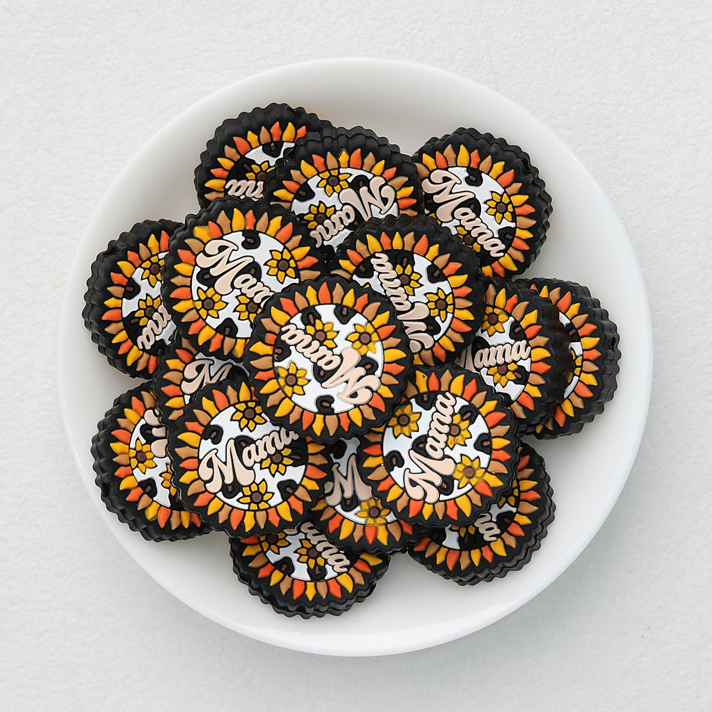 Floral Sunflower Silicone Focal Beads Mom Design 20pcs