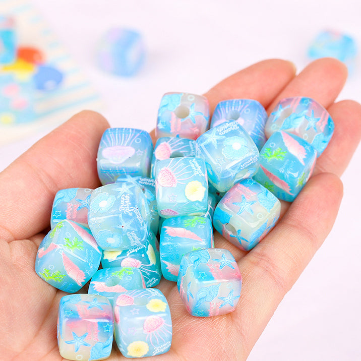 Jelly Texture Square Acrylic Beads 14mm Marine Series 10pcs 4