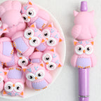  3D Pink Owl Silicone Focal Beads 20Pcs