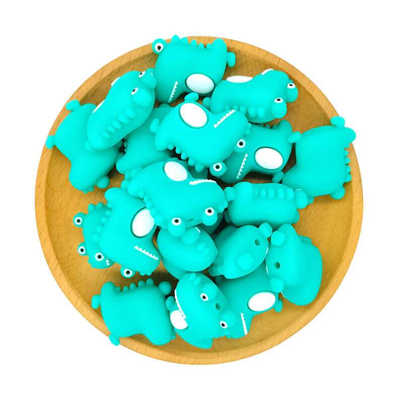 Silicone 3D Focal Beads Little Dinosaur Front View Smiling Face 1pcs 2