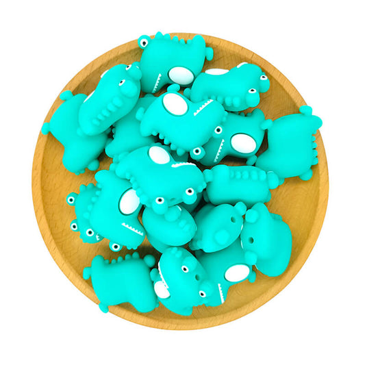 Silicone 3D Focal Beads Little Dinosaur Front View Smiling Face 1pcs 2