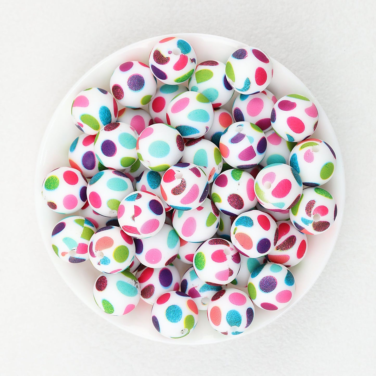 15mm Printed Cartoon Pattern Silicone Round Beads 50pcs - Colorful Rings