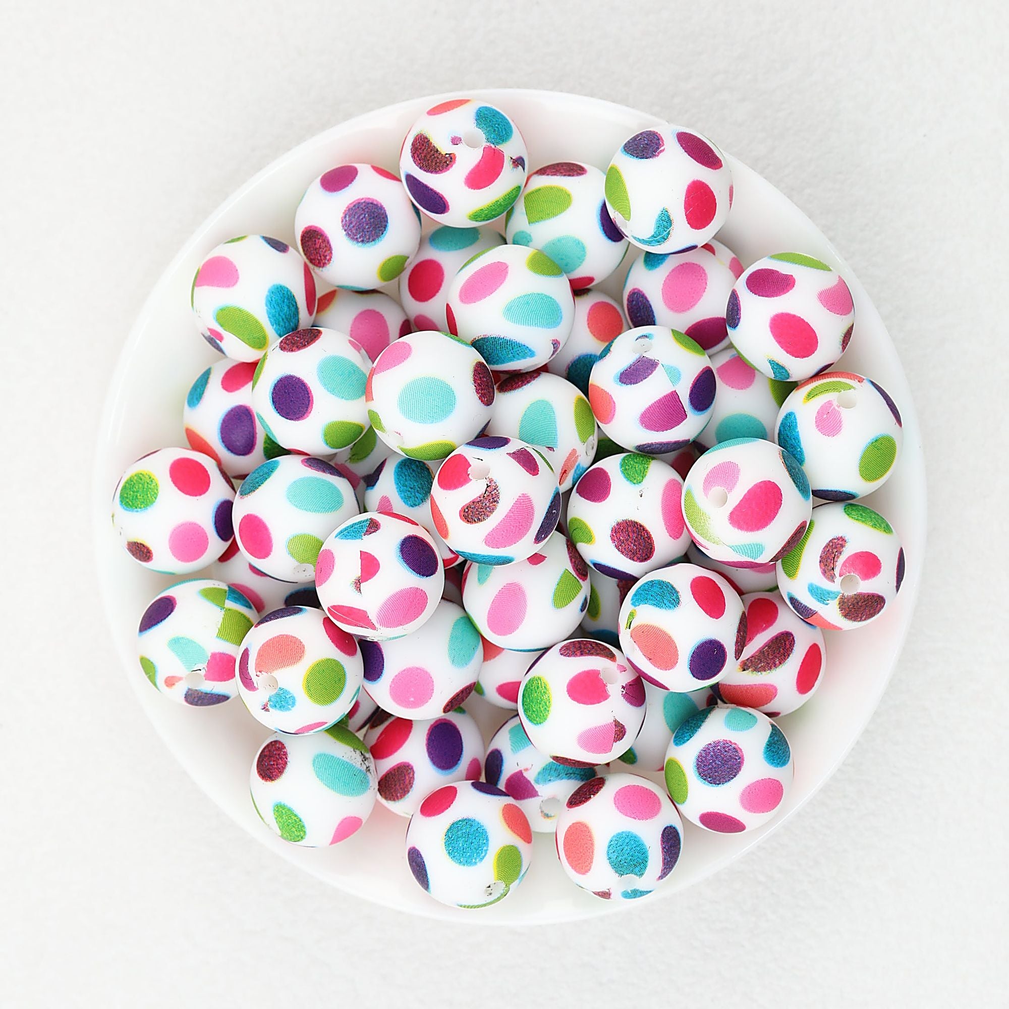 15mm Printed Cartoon Pattern Silicone Round Beads 50pcs - Colorful Rings
