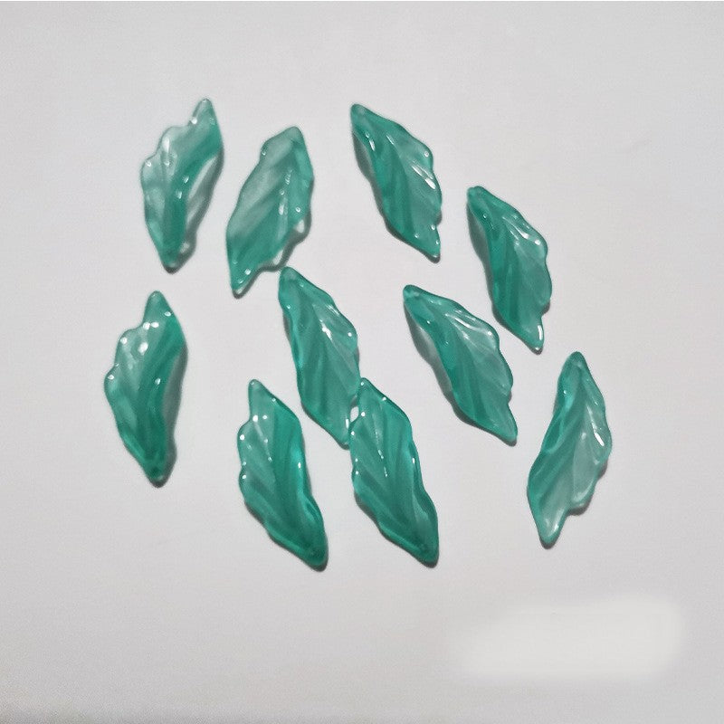 Czech Glass Beads Seaweed Leaf 14x37mm Translucent Green Blue Jasper 100pcs 16