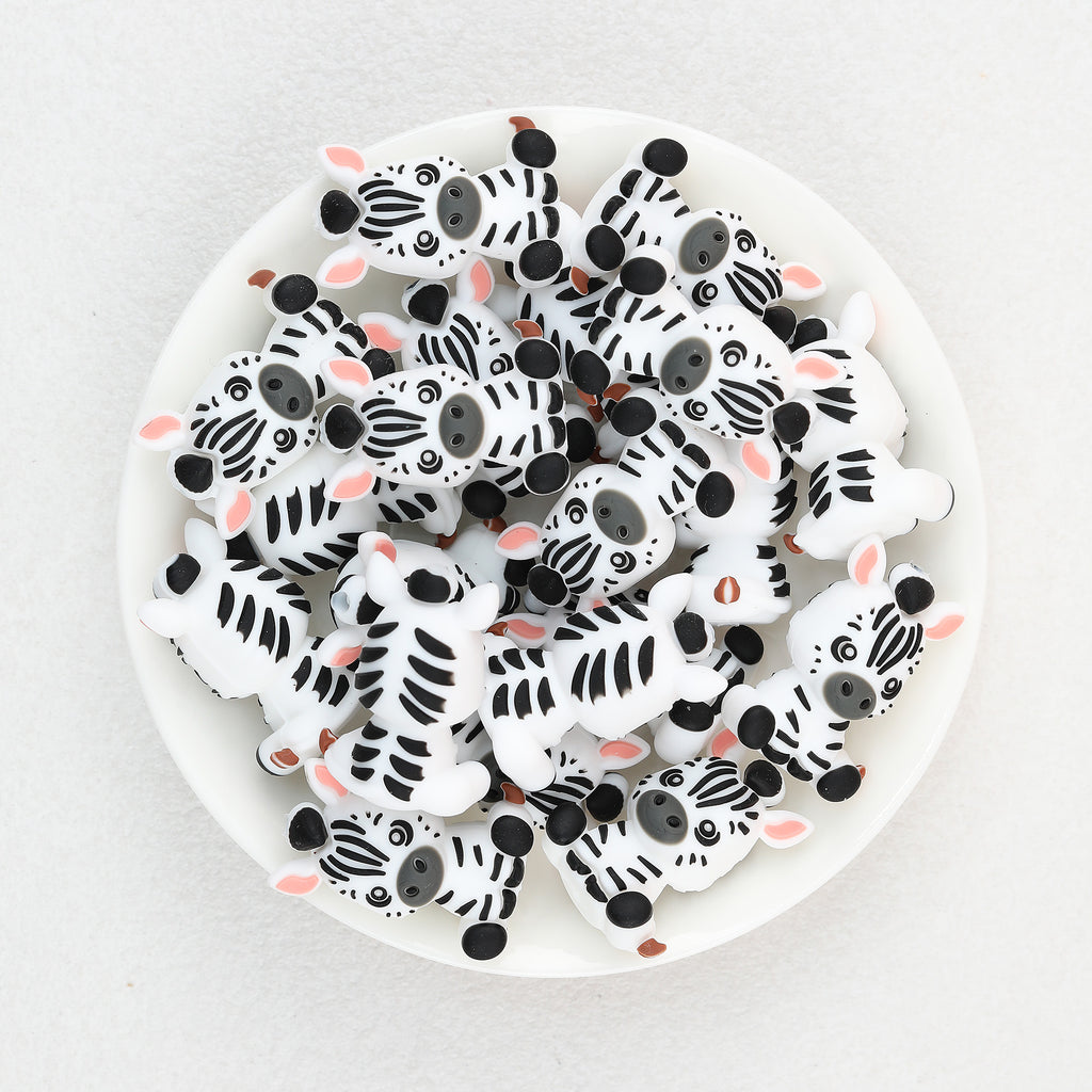  3D Sitting Zebra Silicone Focal Beads 20Pcs 2