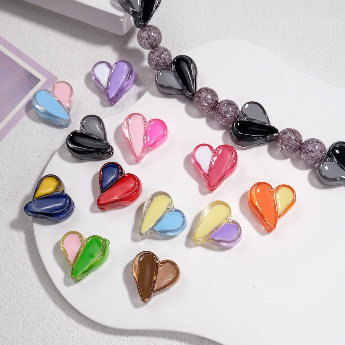 Clear Two-Tone Heart Acrylic Beads 18mm Glossy Enamel Finish 20pcs