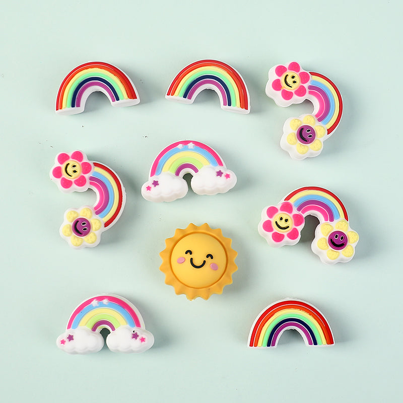 Silicone 3D Focal Beads Smiling Sun Rainbow Flowers Holding Flower Charm 20Pcs 3