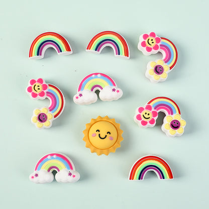 Silicone 3D Focal Beads Smiling Sun Rainbow Flowers Holding Flower Charm 20Pcs 3