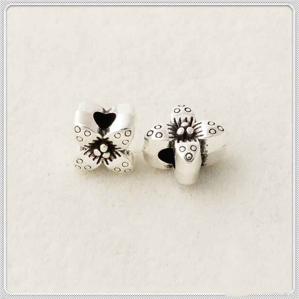 Four-Petal Flower Metal Beads 6mm 8mm Polka Dotted Antique Silver Tone 100pcs 3