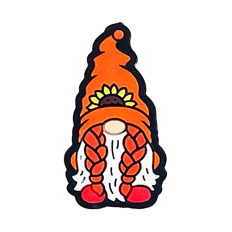 Silicone Focal Beads Gnome Orange Hat with Sunflower 20pcs