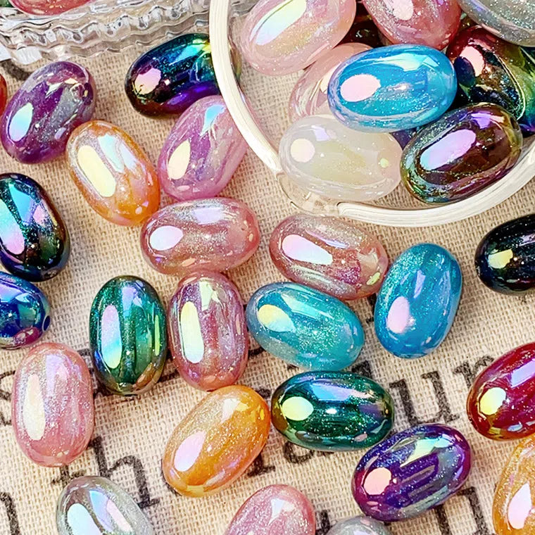 Electroplated Opal Jujube Shaped Resin Beads 21mm Iridescent 10pcs