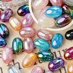 Electroplated Opal Jujube Shaped Resin Beads 21mm Iridescent 10pcs