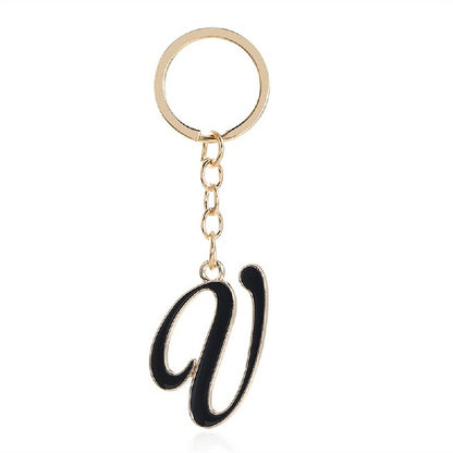 Metal Fashion Letter Keychain Black and Gold Script Design 26