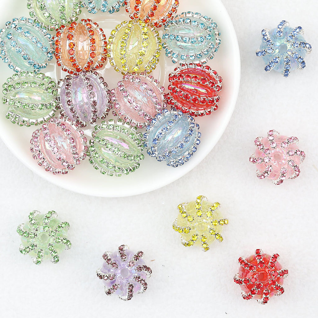 Transparent Iridescent Striped Bubblegum Acrylic Beads 18mm 10pcs