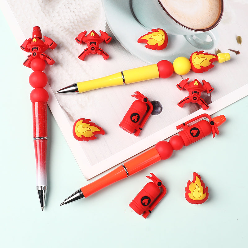 Silicone 3D Focal Beads Fire Fighting Fire Helmet Crossed Axes 20pcs 8