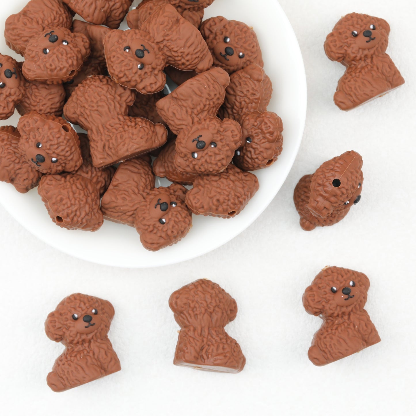Brown Dog Silicone Focal Beads 3D Cute Puppy Design 20pcs